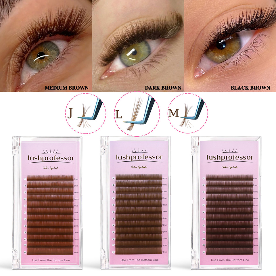 Eyelash Extension Russian - Lashprofessor J L M Curl ขนตาปลอมแบบเส้นเดี่ยวแคชเมียร์สีน้ำตาล